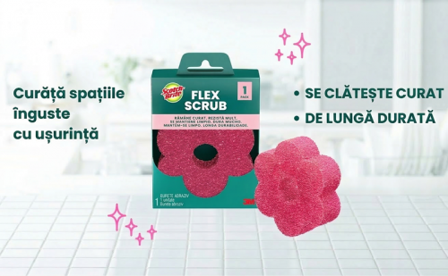 Burete de curatat vase, 3M, Scotch-Brite, Flex Scrub, roz, antizgarieturi